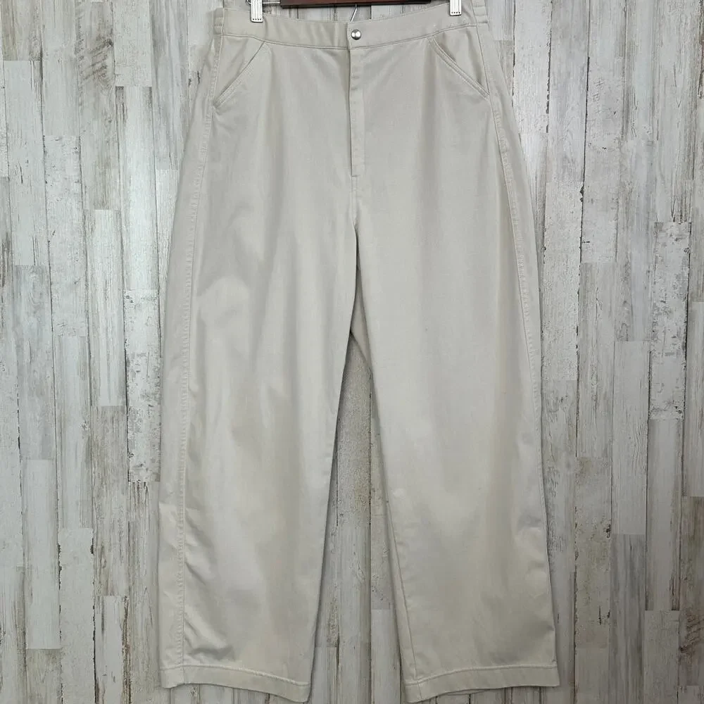 NWOT Uniqlo Cotton Wide Leg Ankle Pants Size XL Beige Stretch Preppy Coastal